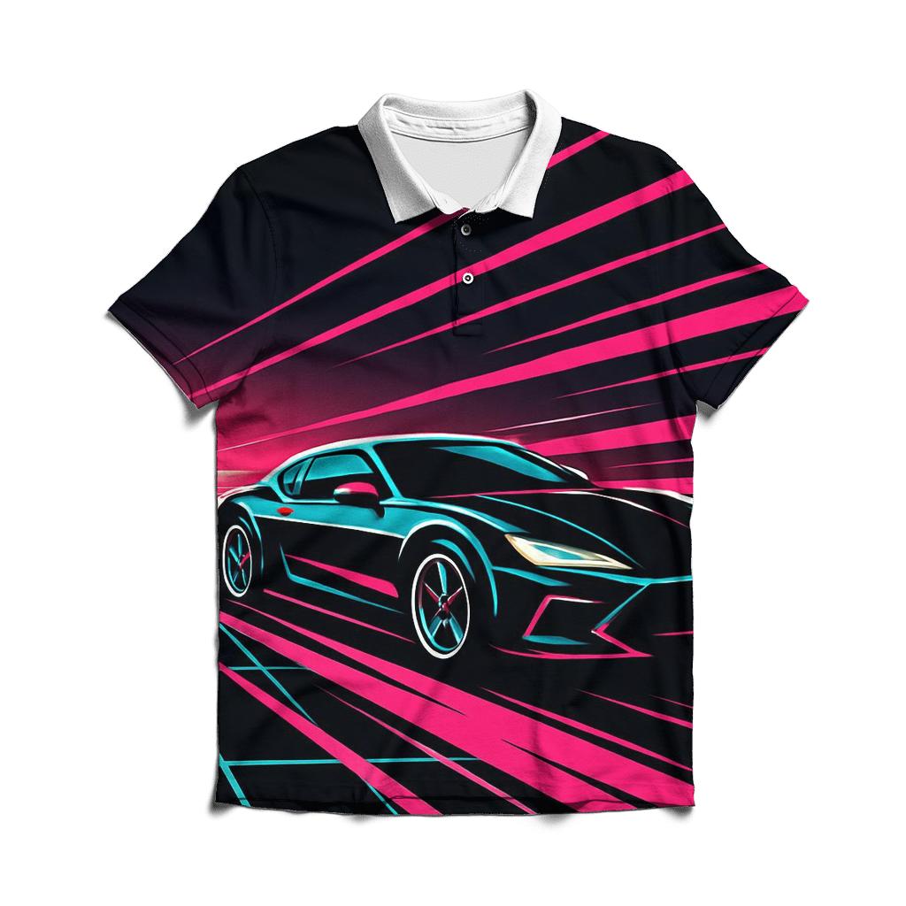 Neon Grid Racer branded logo polo shirts
