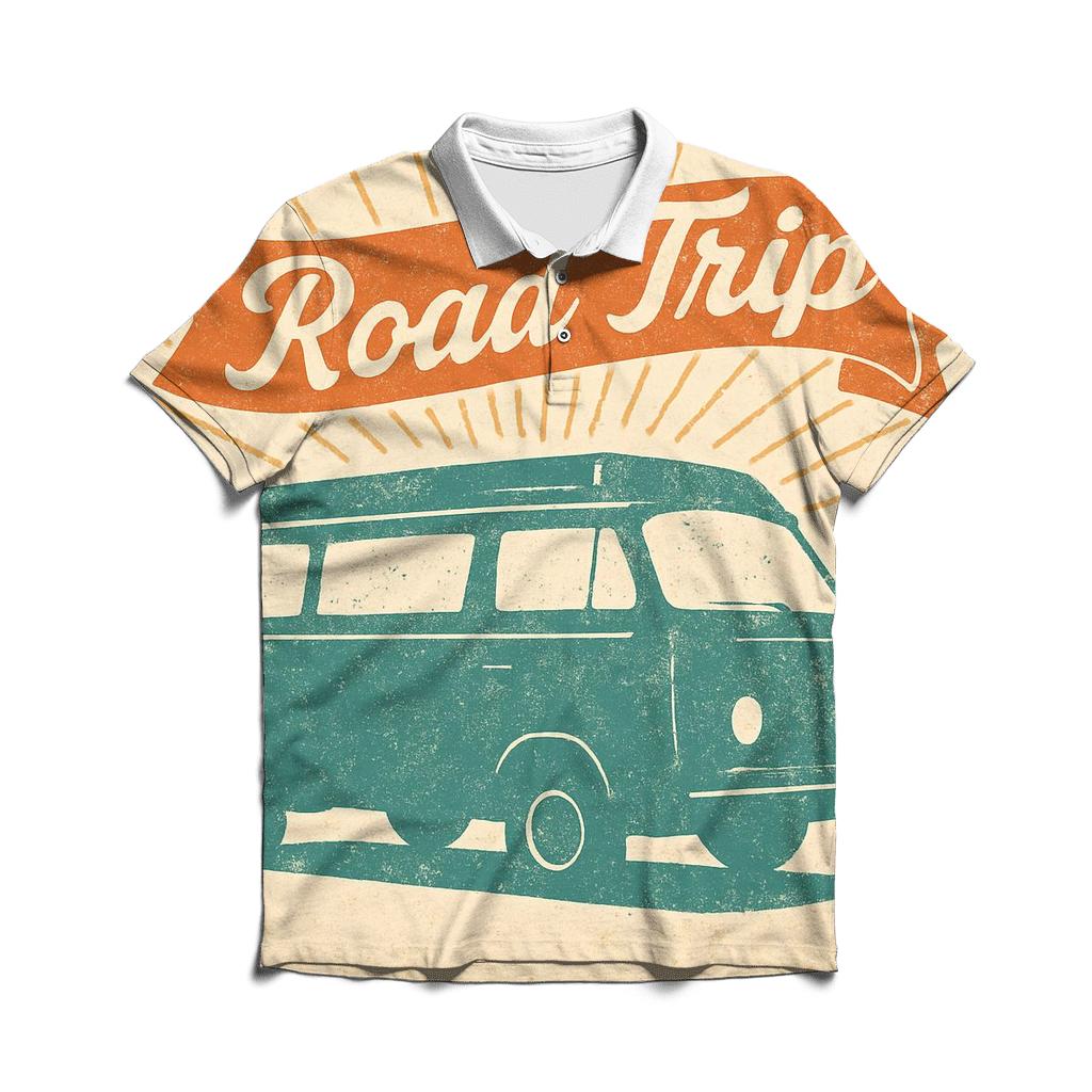 Vintage Camper Roadtrip premium cotton polo shirts