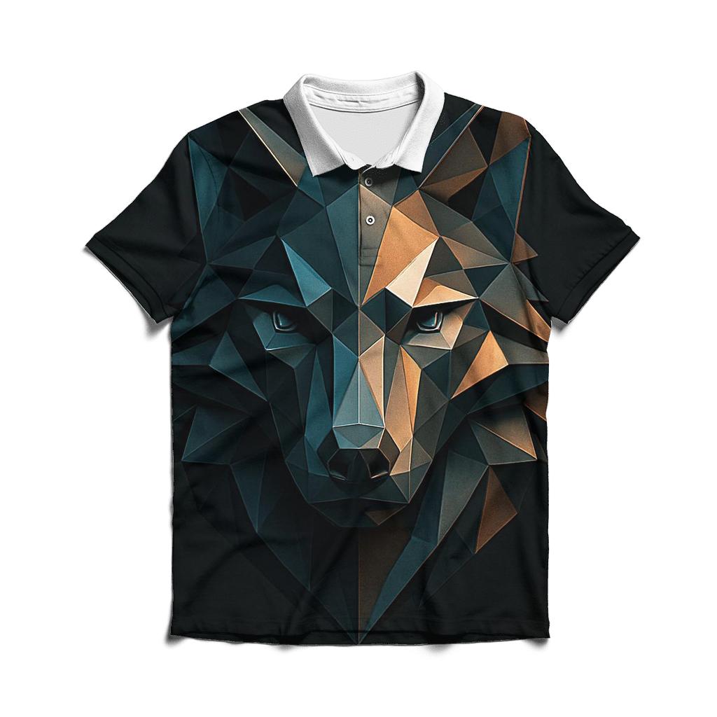 Abstract Geometric Wolf designer slim fit polos