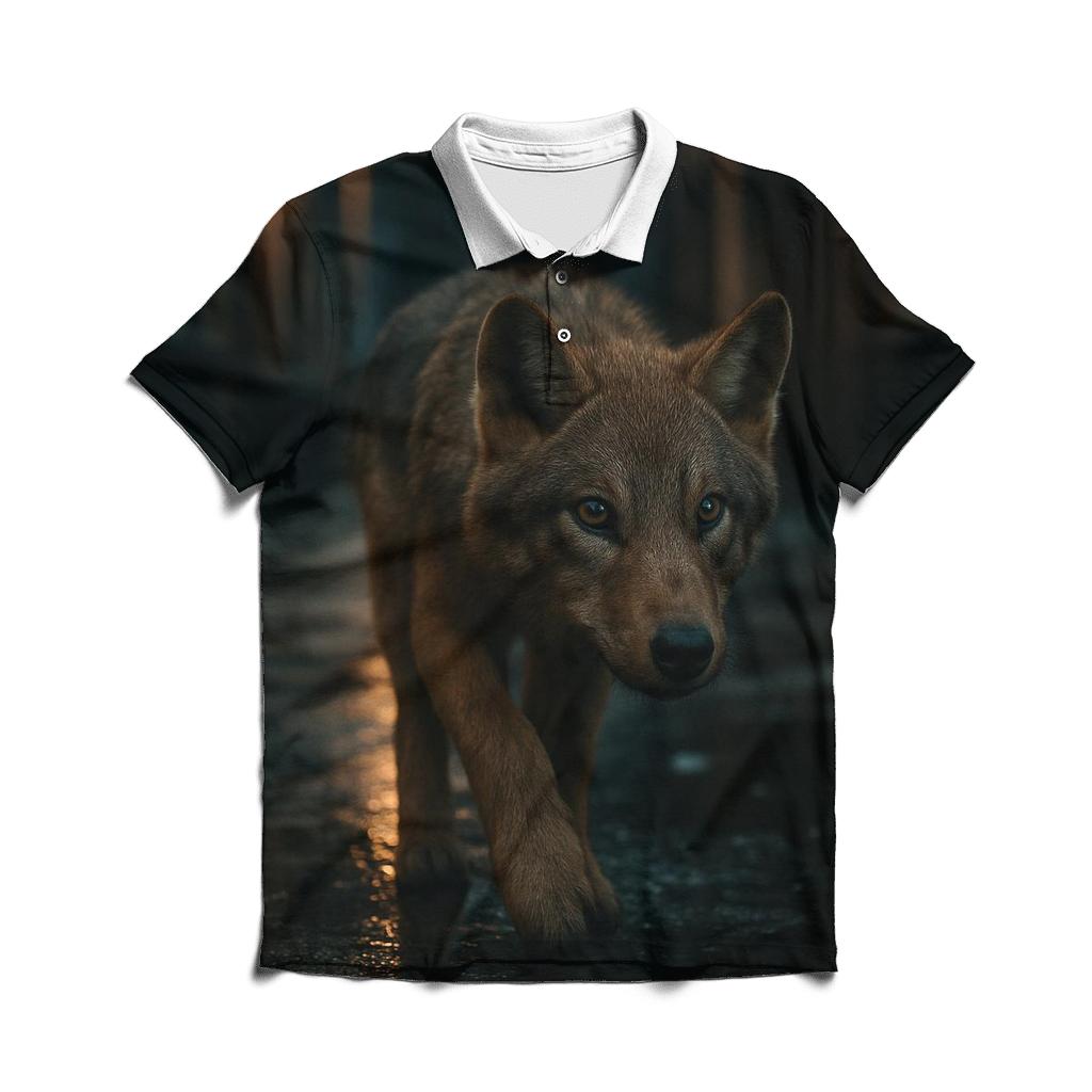 Urban Edge Wolf At Night custom polo shirts