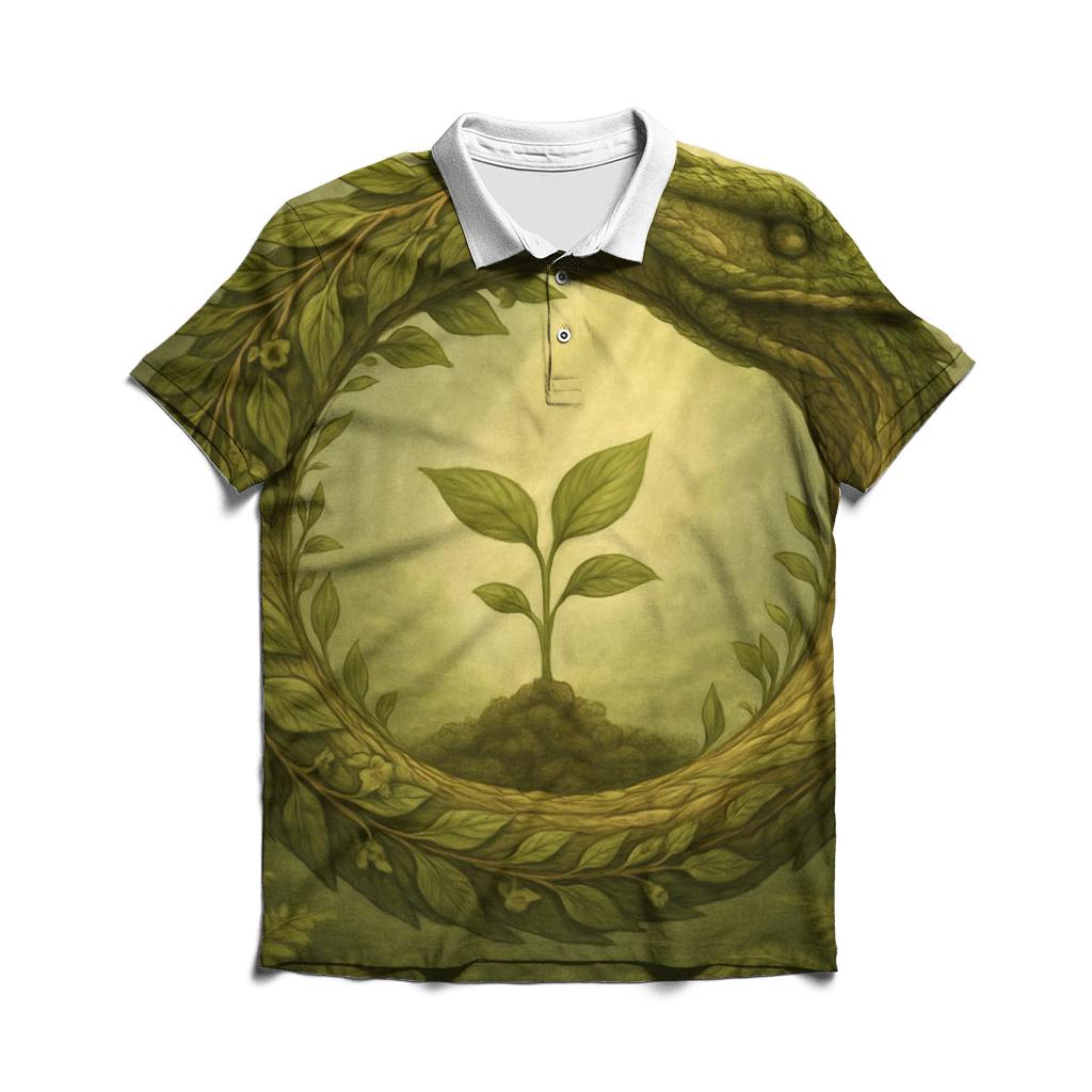 Verdant Cycle Ouroboros embroidered polo tops