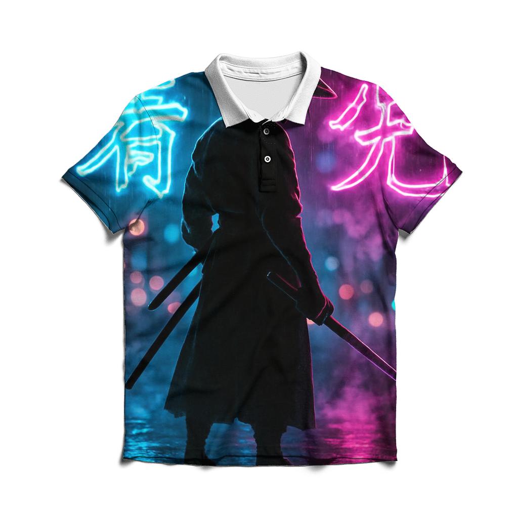 Neon Cyberpunk Samurai stylish collar polo tees