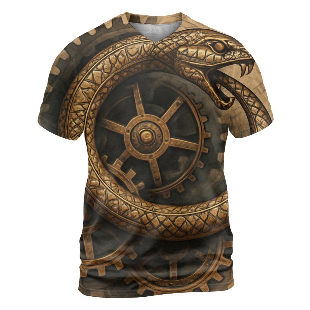 Clockwork Ouroboros Mechanism artistic all-over print tops
