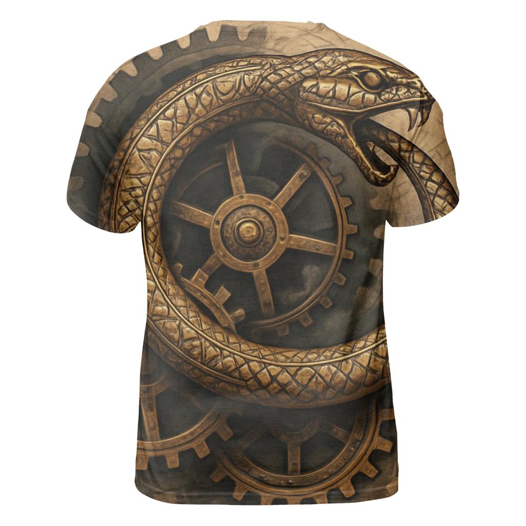 Clockwork Ouroboros Mechanism artistic all-over print tops