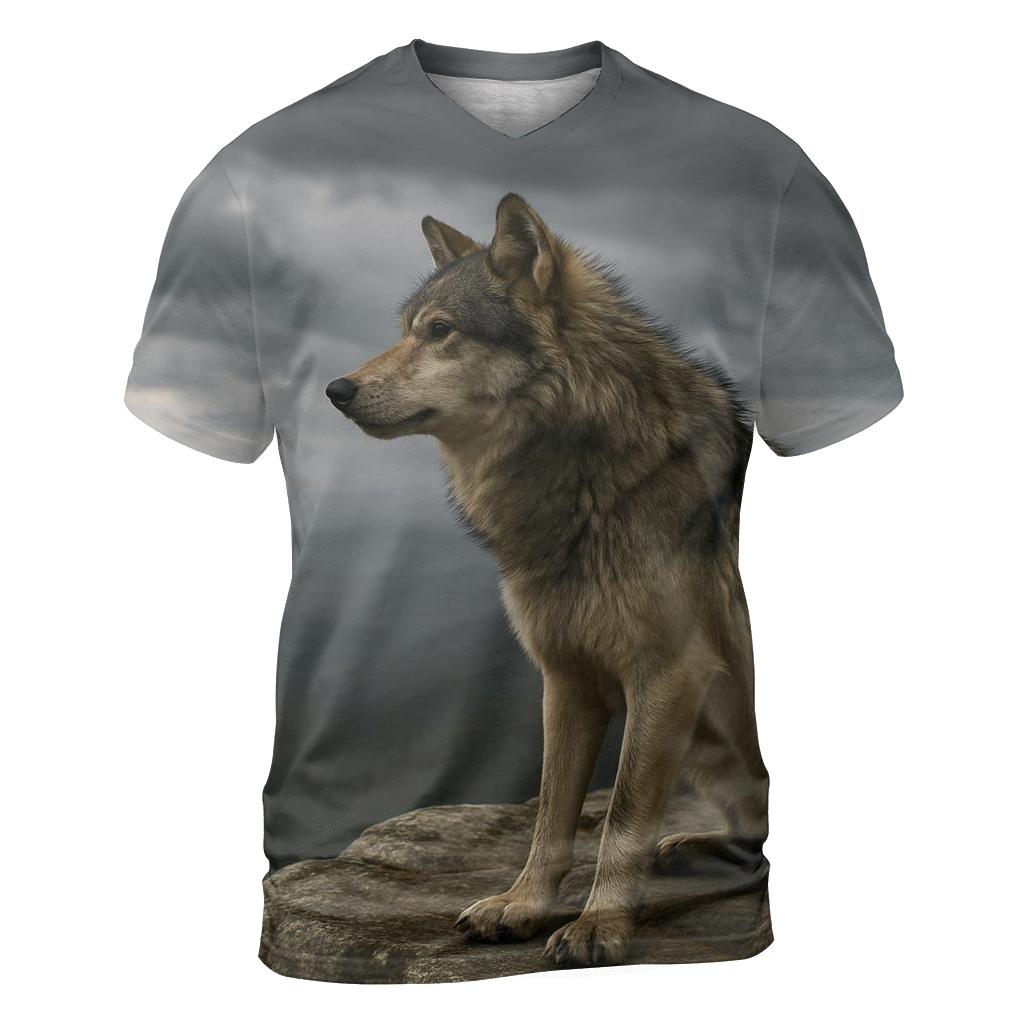 Lone Timber Wolf On Clifftop artistic all-over print tops