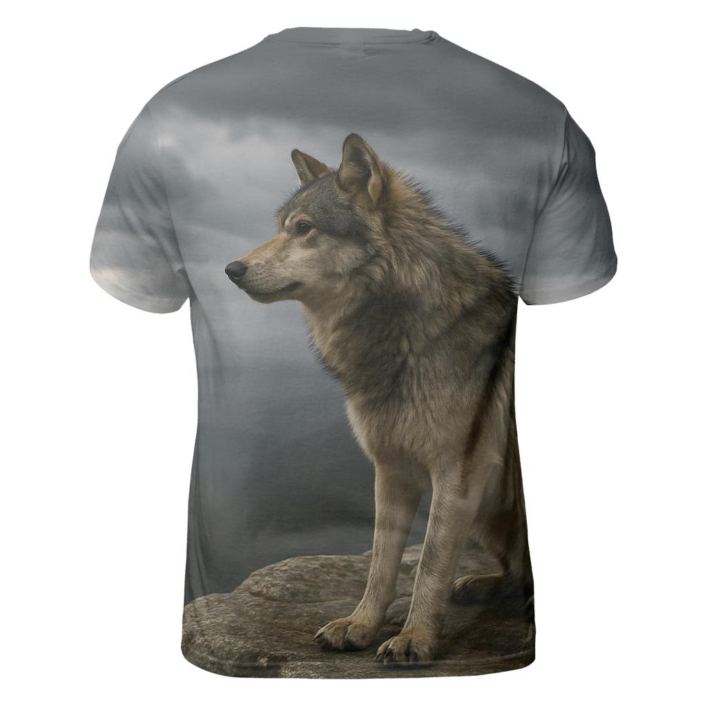 Lone Timber Wolf On Clifftop artistic all-over print tops