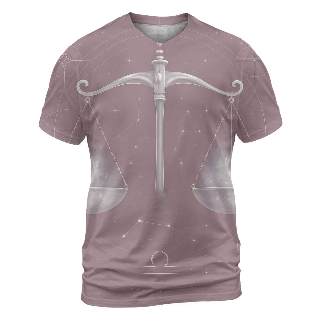 Libra Scales Cosmic Balance vibrant all-over design tees
