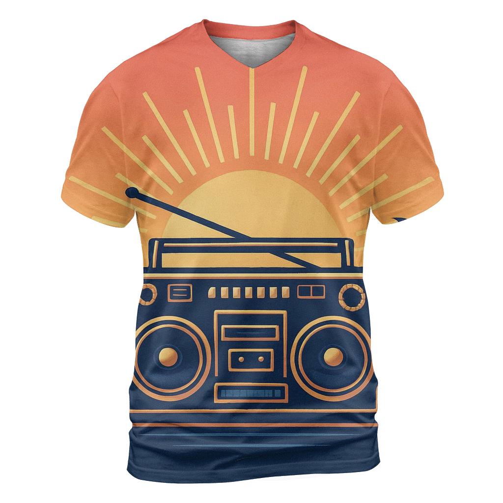 Boombox Sunset Silhouette artistic all-over print tops