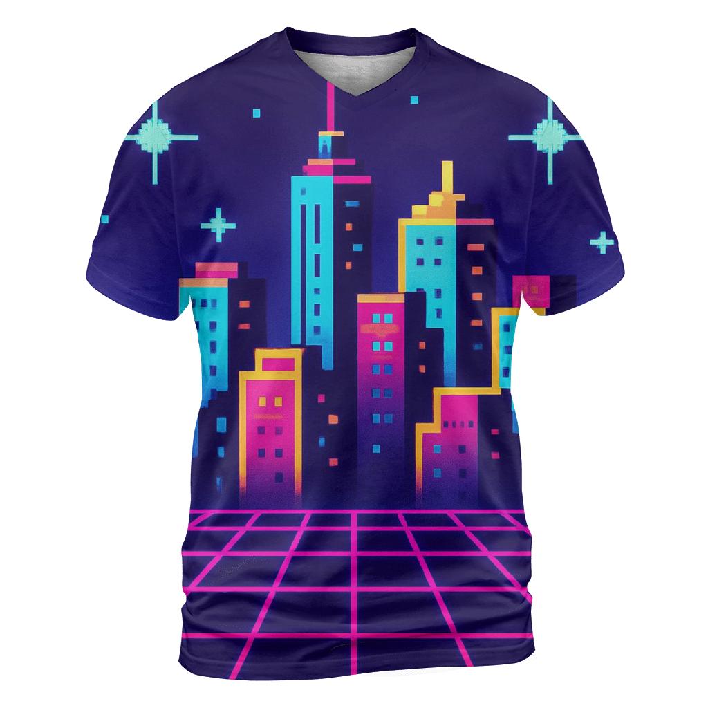 Pixel Skyline Glow statement graphic shirts