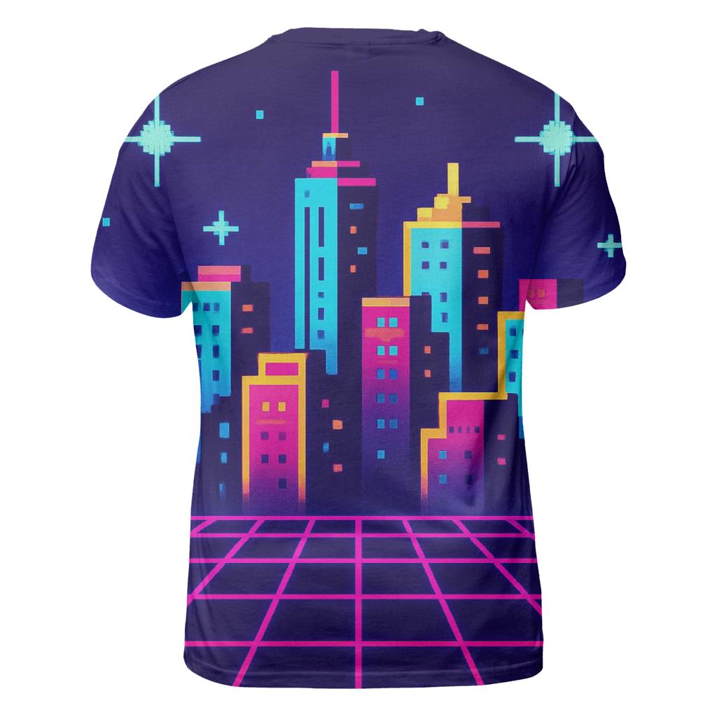 Pixel Skyline Glow statement graphic shirts