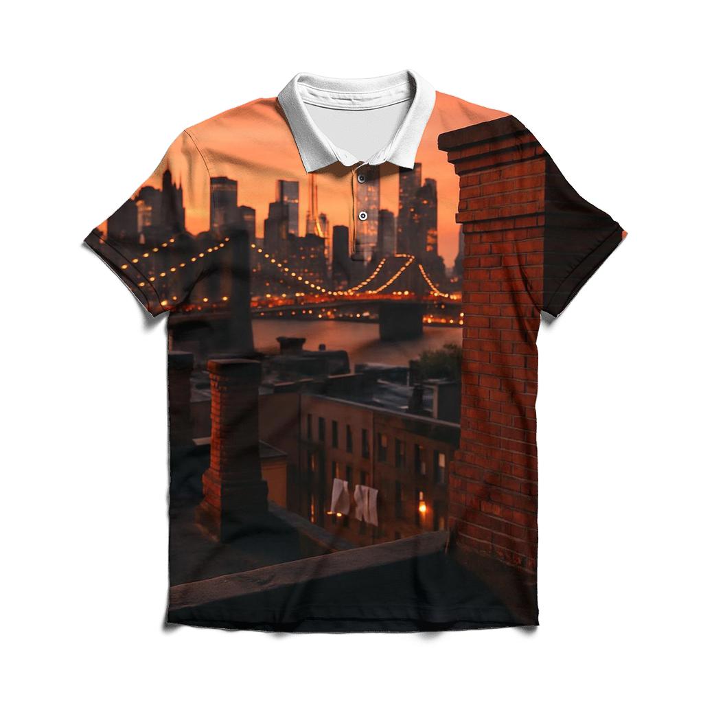 Sunset From Brooklyn Brownstone Roof custom polo shirts