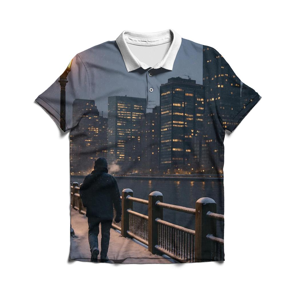 Winter Twilight At Roosevelt Island branded logo polo shirts