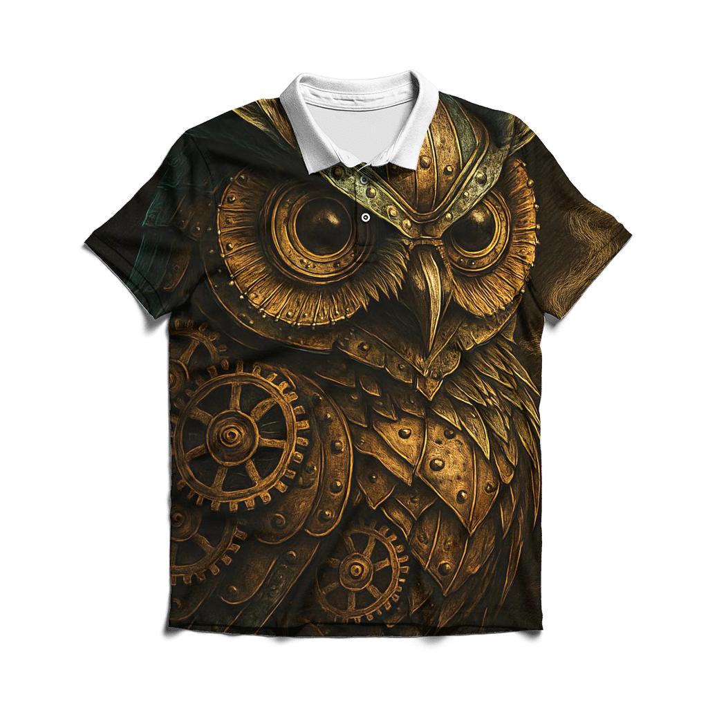 Steampunk Mechanical Owl designer slim fit polos