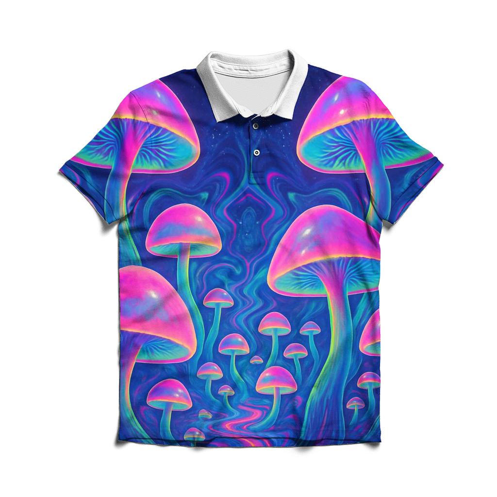 Psychedelic Mushroom Galaxy embroidered polo tops
