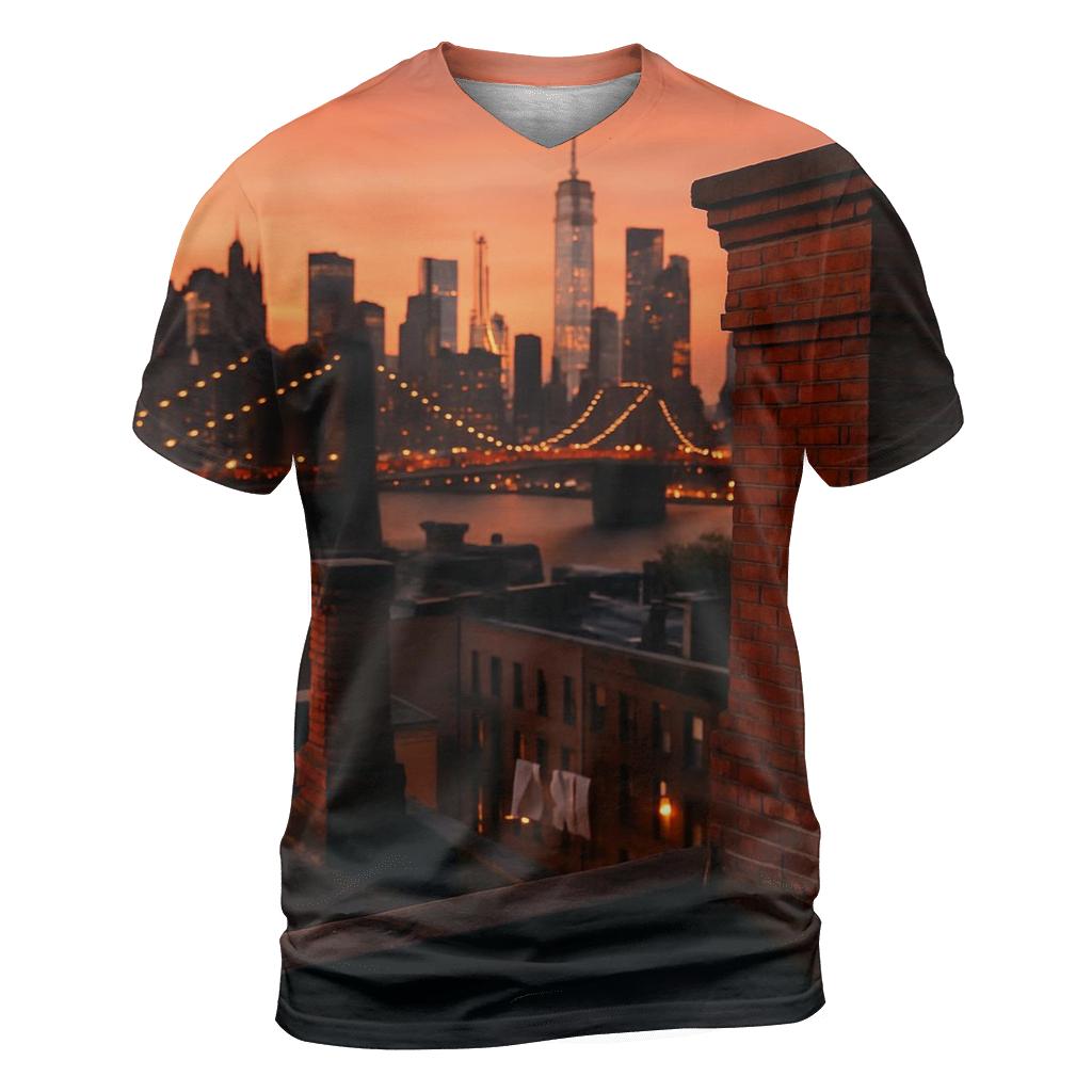 Sunset From Brooklyn Brownstone Roof vibrant all-over design tees