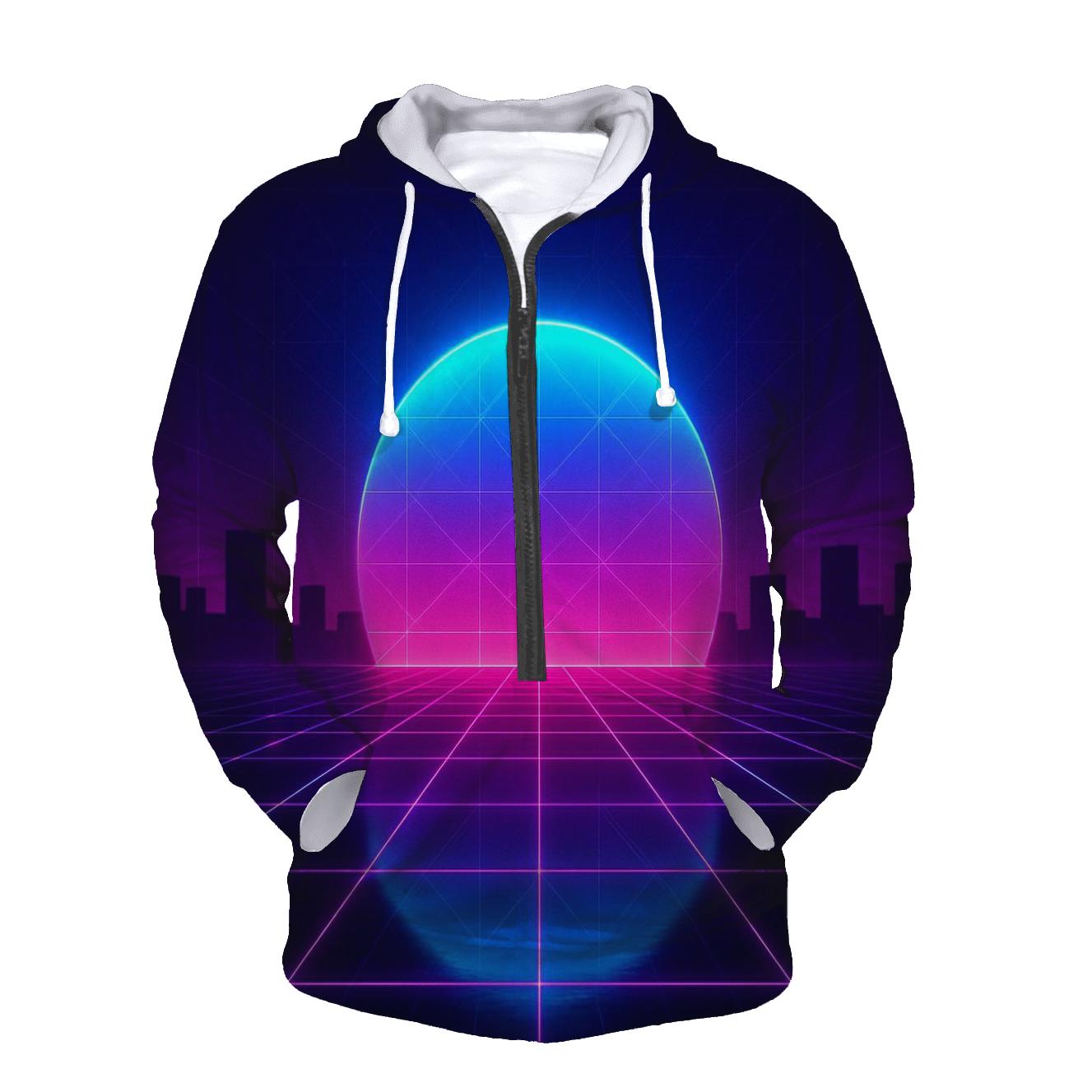 Neon Grid Horizon zip-up hoodies