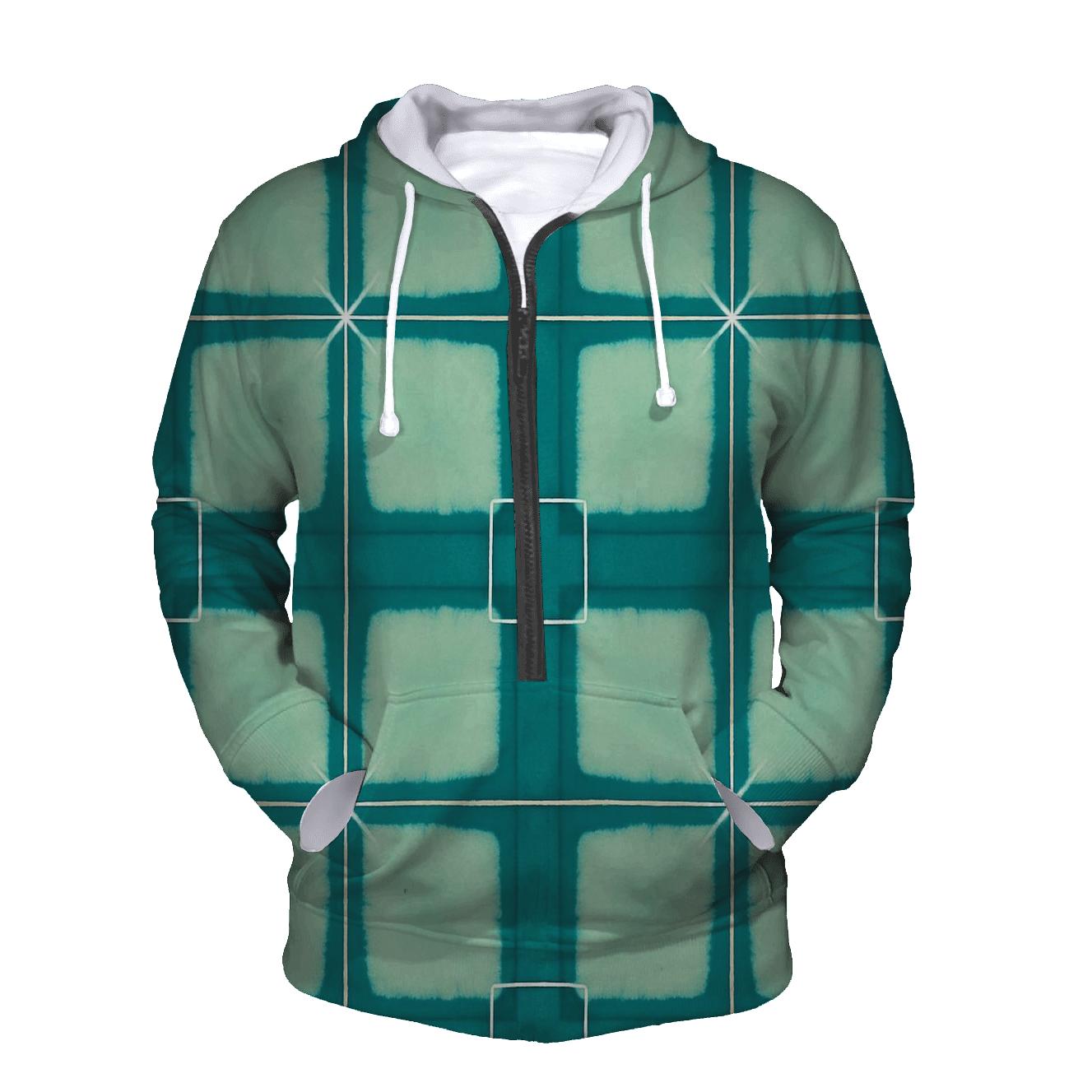 Itajime Teal Grid premium hoodies