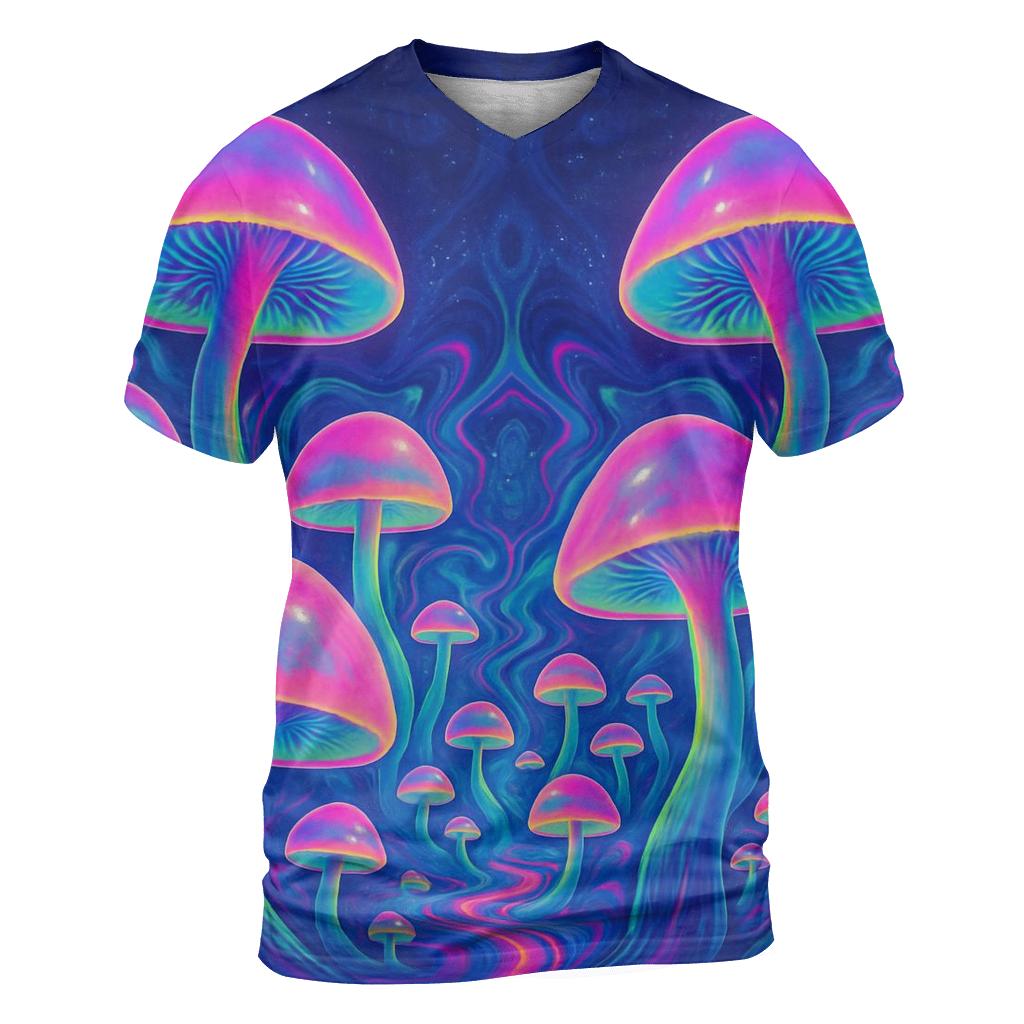 Psychedelic Mushroom Galaxy vibrant all-over design tees