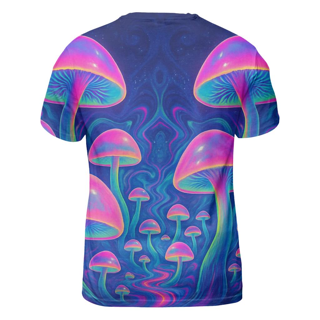 Psychedelic Mushroom Galaxy vibrant all-over design tees