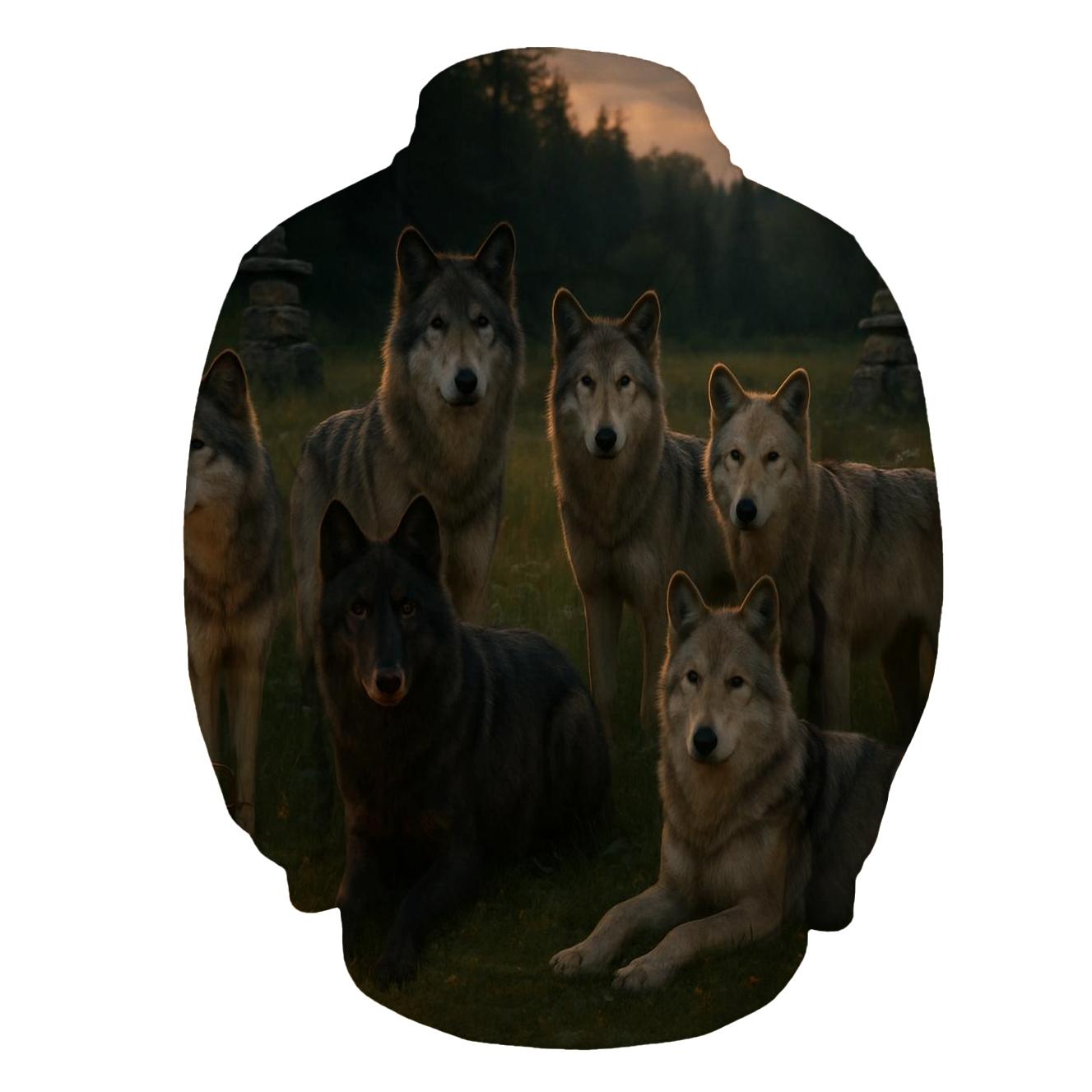 Cultural Steward Wolf Pack Portrait embroidered hoodies