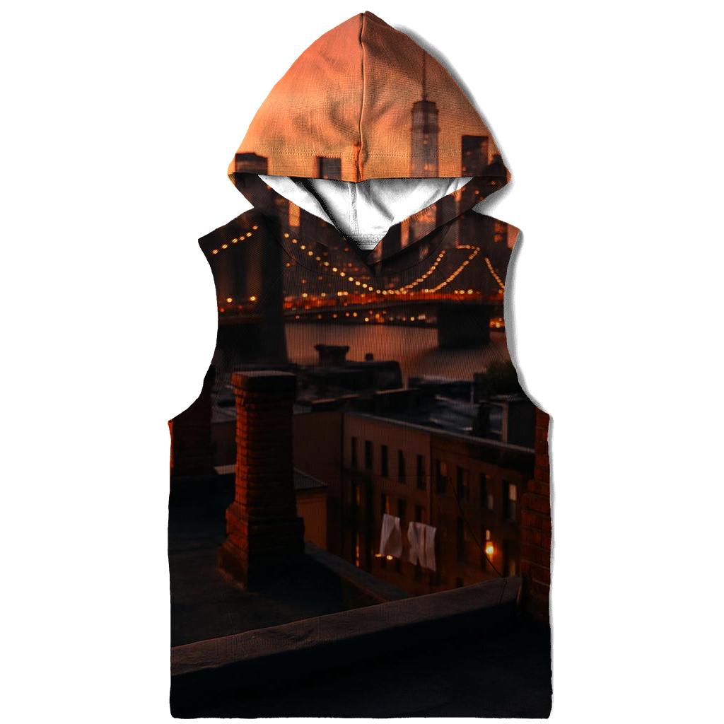 Sunset From Brooklyn Brownstone Roof embroidered hoodies