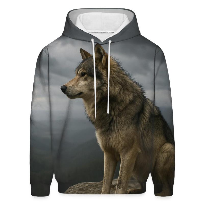 Lone Timber Wolf On Clifftop printed hoodies