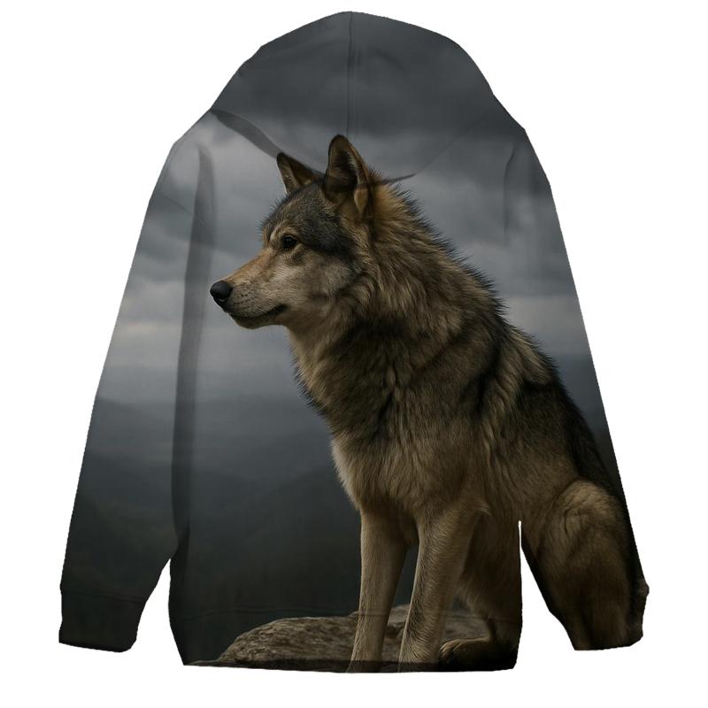 Lone Timber Wolf On Clifftop printed hoodies