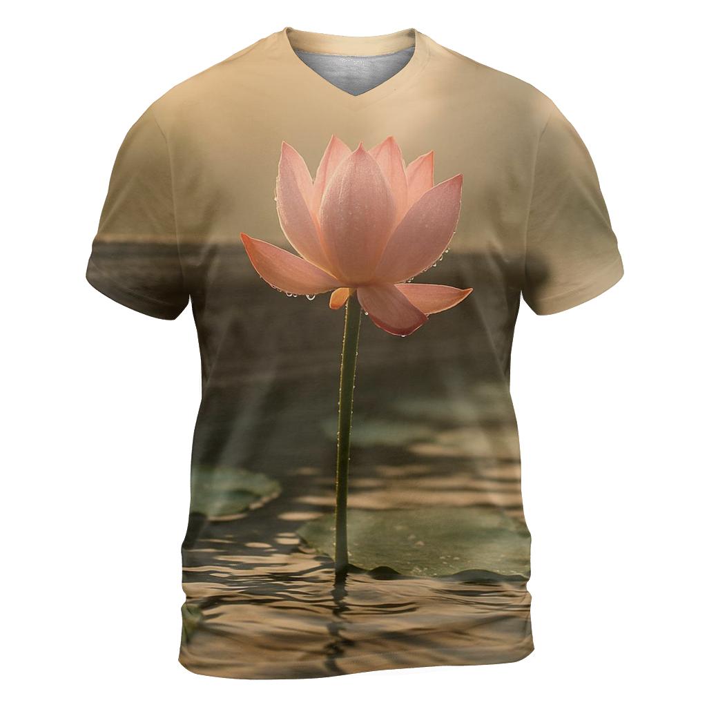 Dawn Lotus On Tiled Temple Pond vibrant all-over design tees