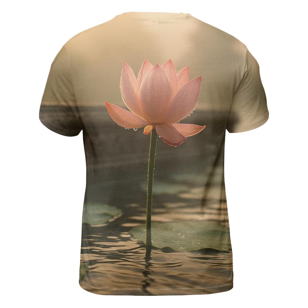 Dawn Lotus On Tiled Temple Pond vibrant all-over design tees