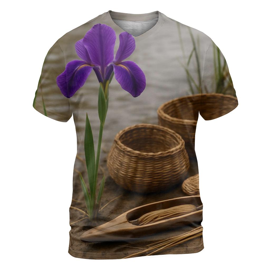 Riverbank Iris With Traditional Weaving Tools custom all-over print shirts