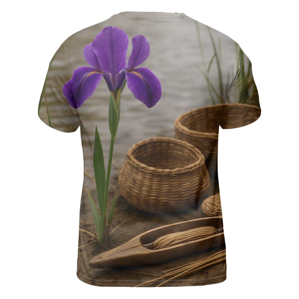 Riverbank Iris With Traditional Weaving Tools custom all-over print shirts