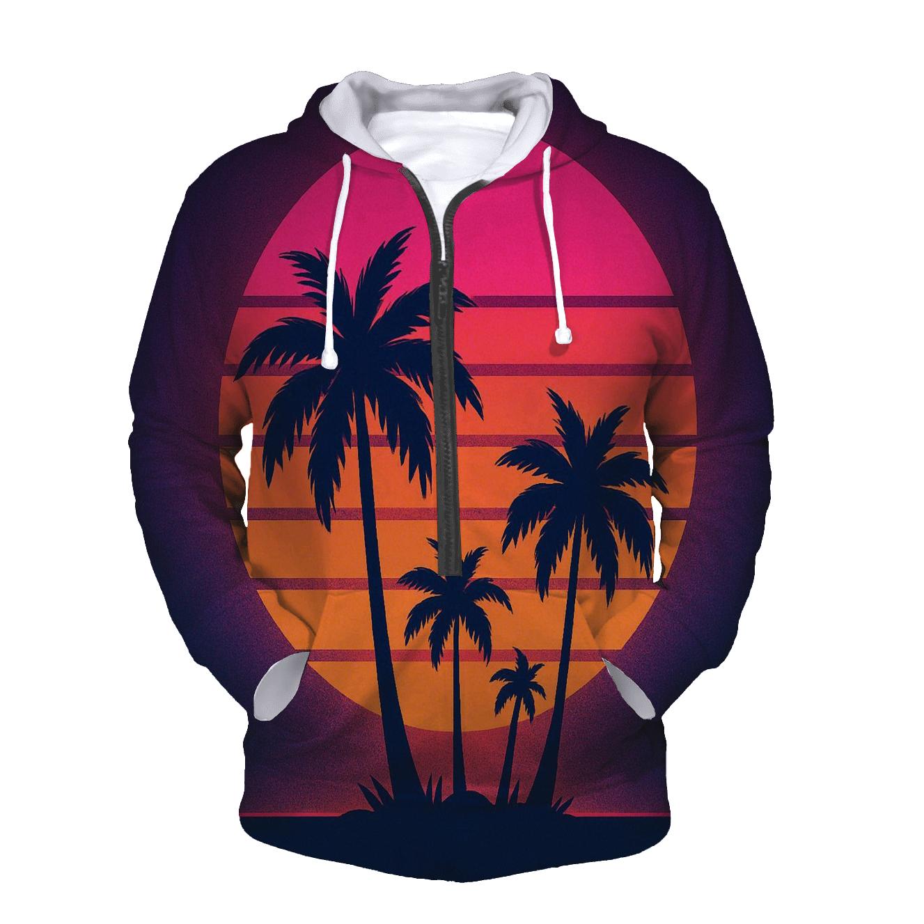 Retro Wave Sunset Palms pullover hoodies