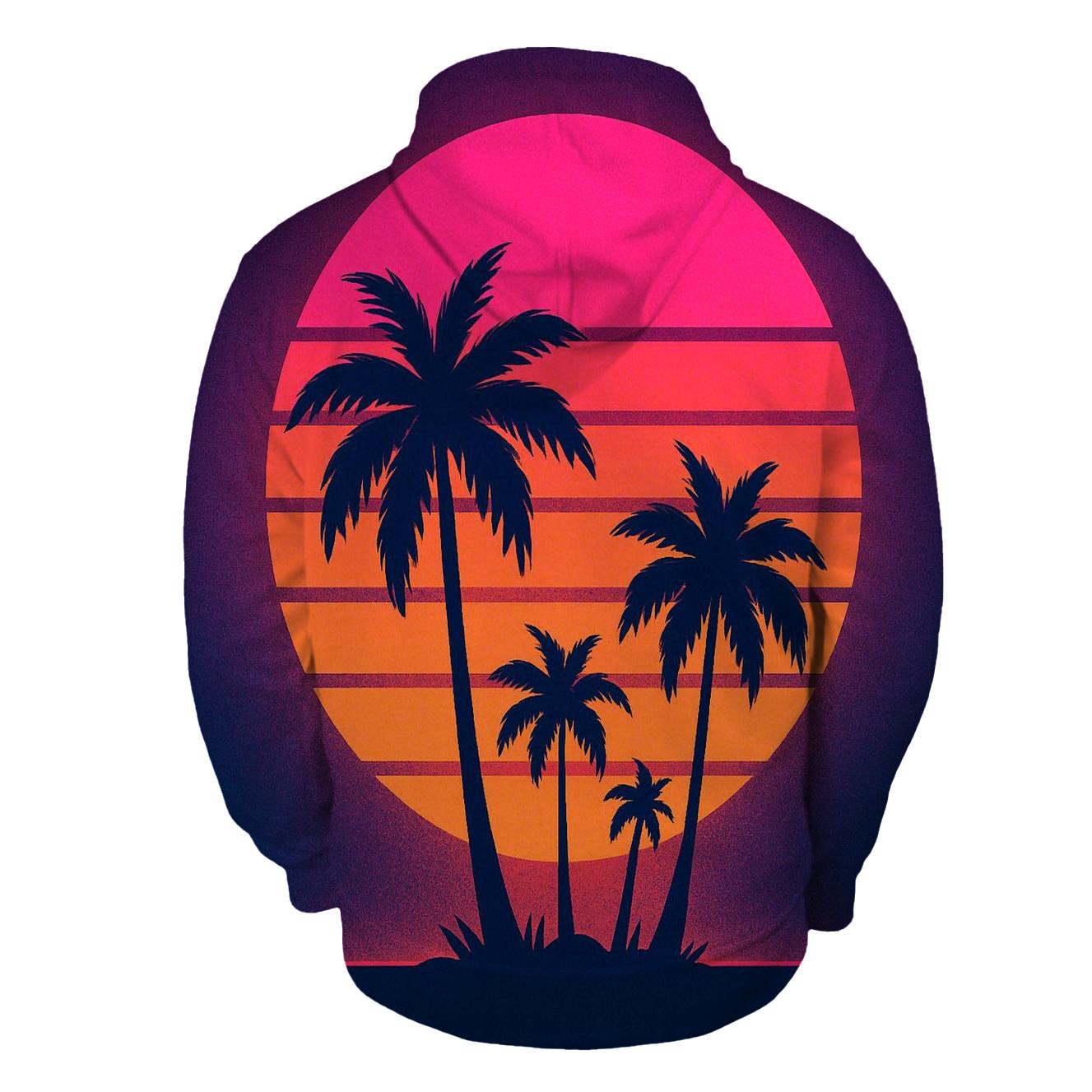Retro Wave Sunset Palms pullover hoodies