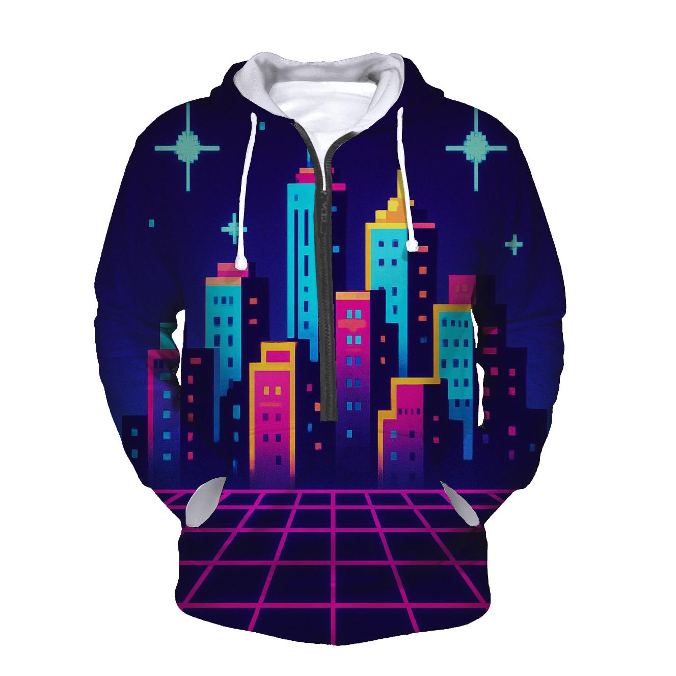 Pixel Skyline Glow pullover hoodies