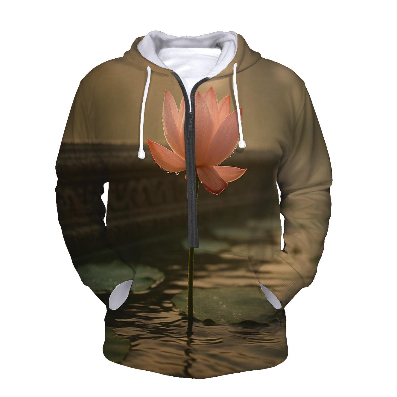 Dawn Lotus On Tiled Temple Pond embroidered hoodies