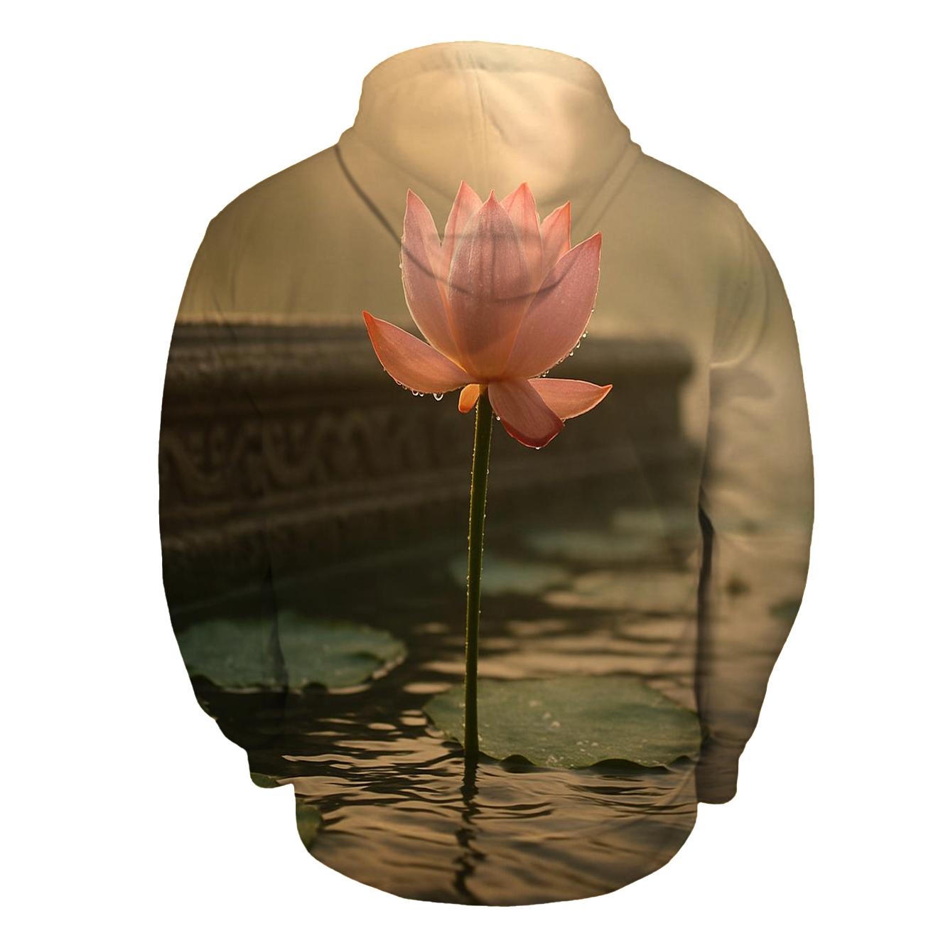 Dawn Lotus On Tiled Temple Pond embroidered hoodies