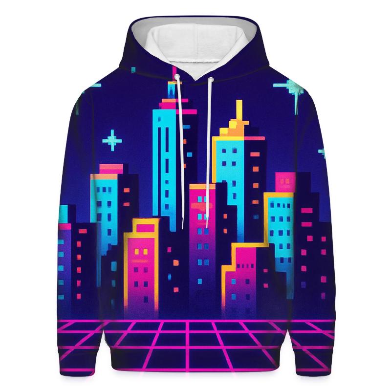 Pixel Skyline Glow graphic hoodies