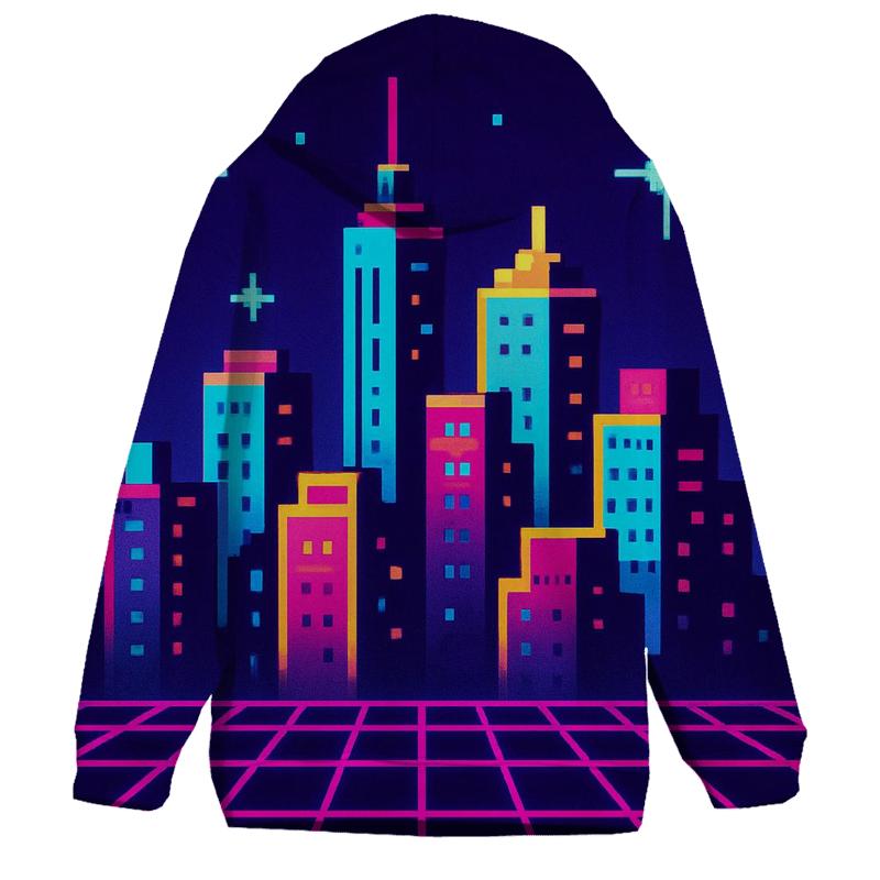 Pixel Skyline Glow graphic hoodies