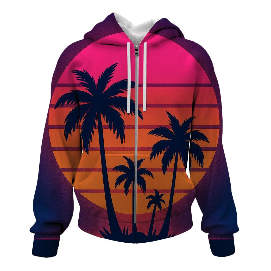 Retro Wave Sunset Palms lightweight hoodies