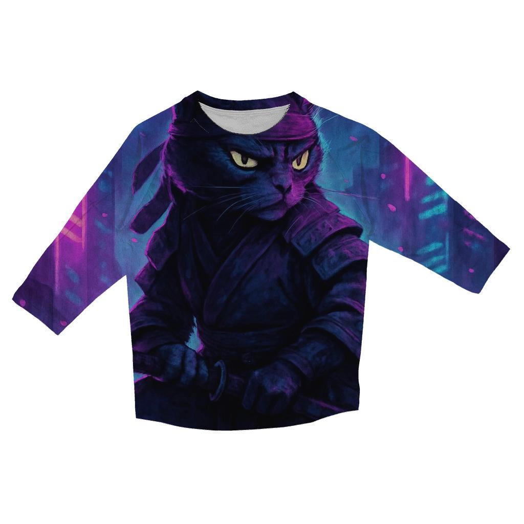 Midnight Samurai Cat stylish quarter sleeve tops