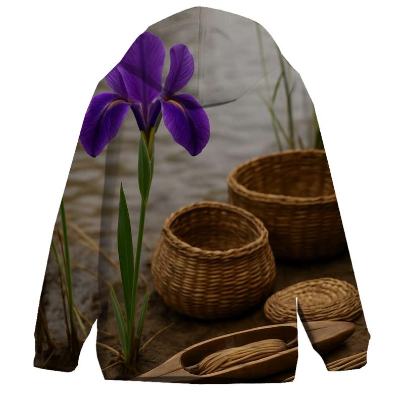 Riverbank Iris With Traditional Weaving Tools printed hoodies