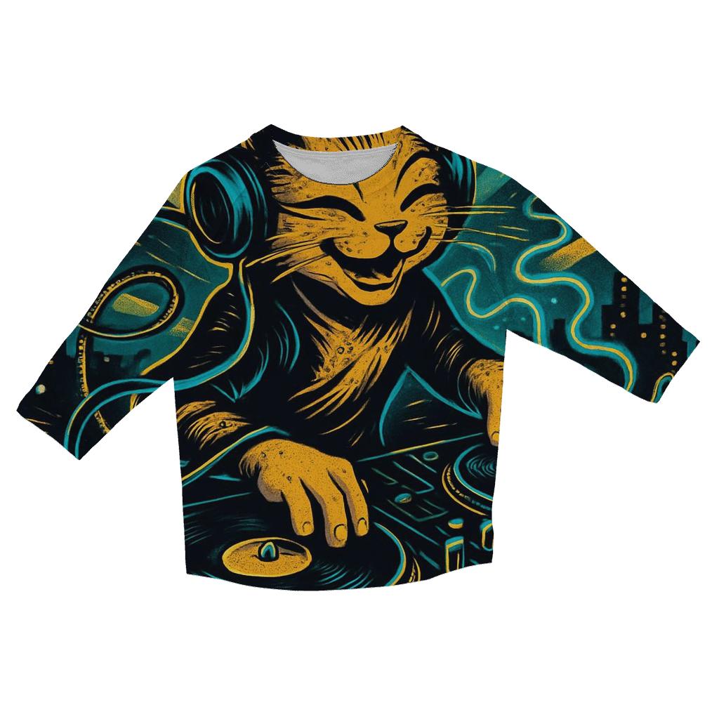 Retro Vinyl DJ Cat stylish quarter sleeve tops
