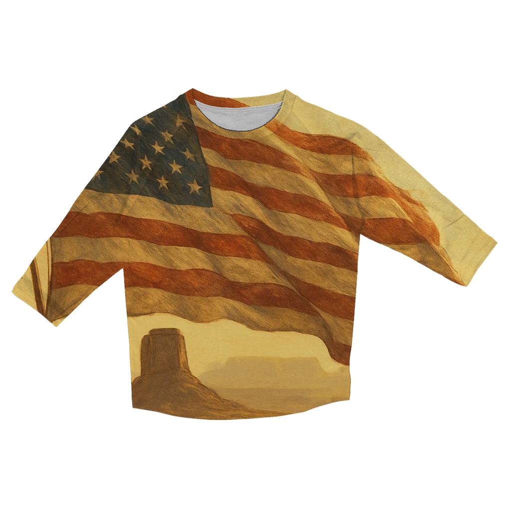 Desert Sentinel Banner printed three quarter sleeve shirts