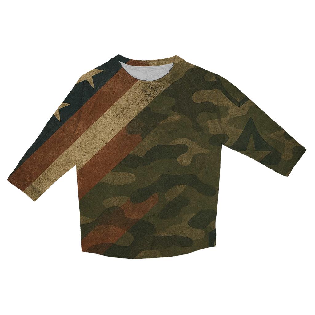 Camouflage Flag Fusion trendy 3/4 sleeve tops