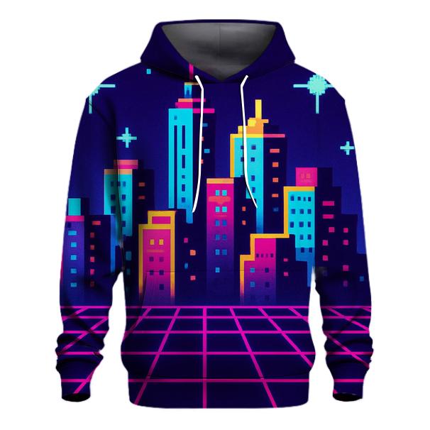 Pixel Skyline Glow embroidered hoodies