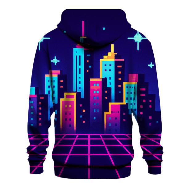 Pixel Skyline Glow embroidered hoodies