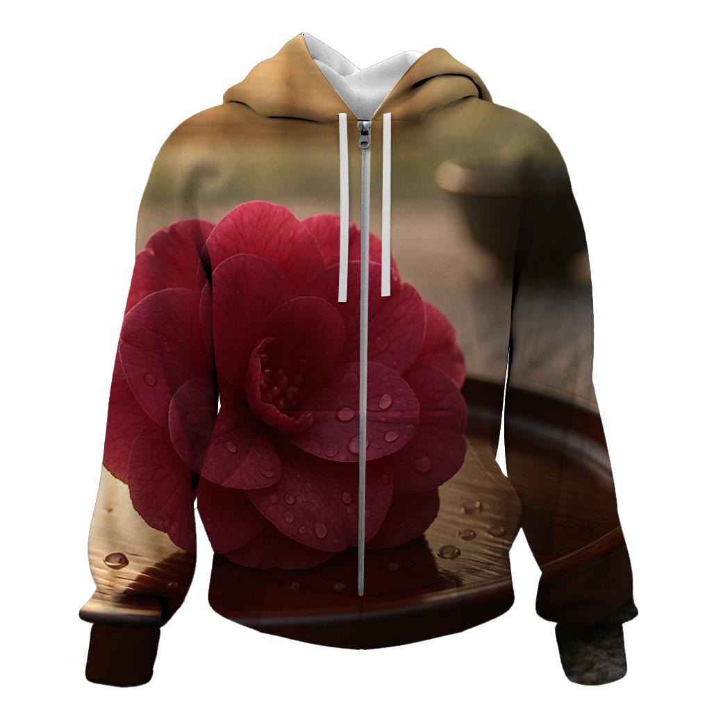 Camellia Petal Study In Tea Garden zip-up hoodies
