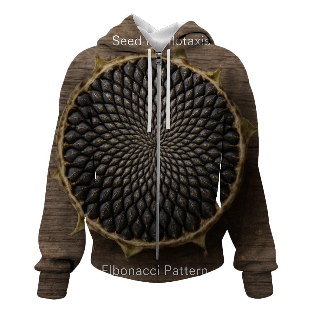 Heirloom Sunflower Seed Head Cross Section printed hoodies