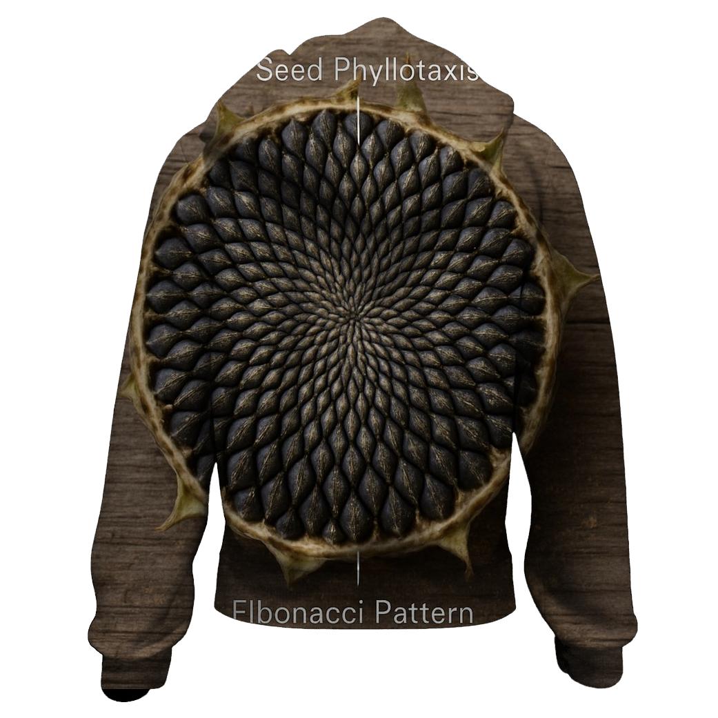 Heirloom Sunflower Seed Head Cross Section printed hoodies