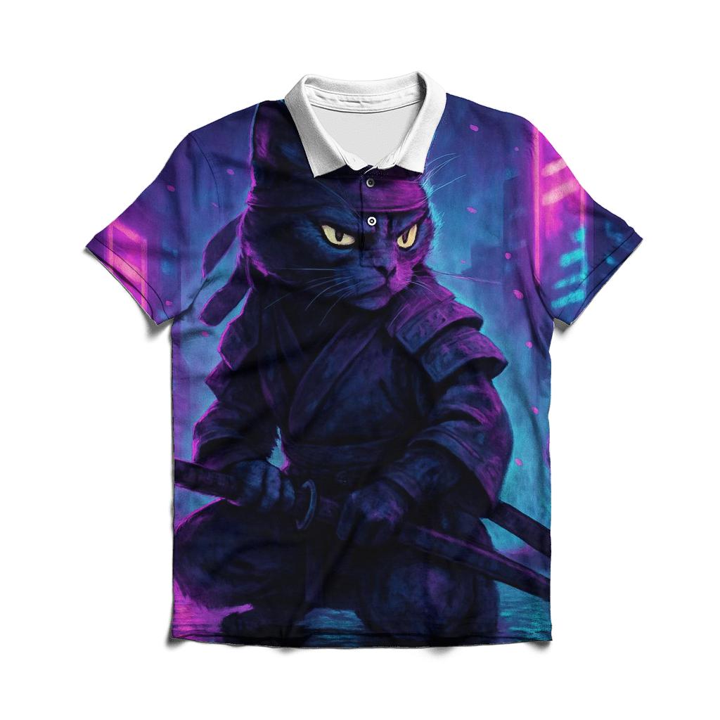 Midnight Samurai Cat casual sports polo shirts